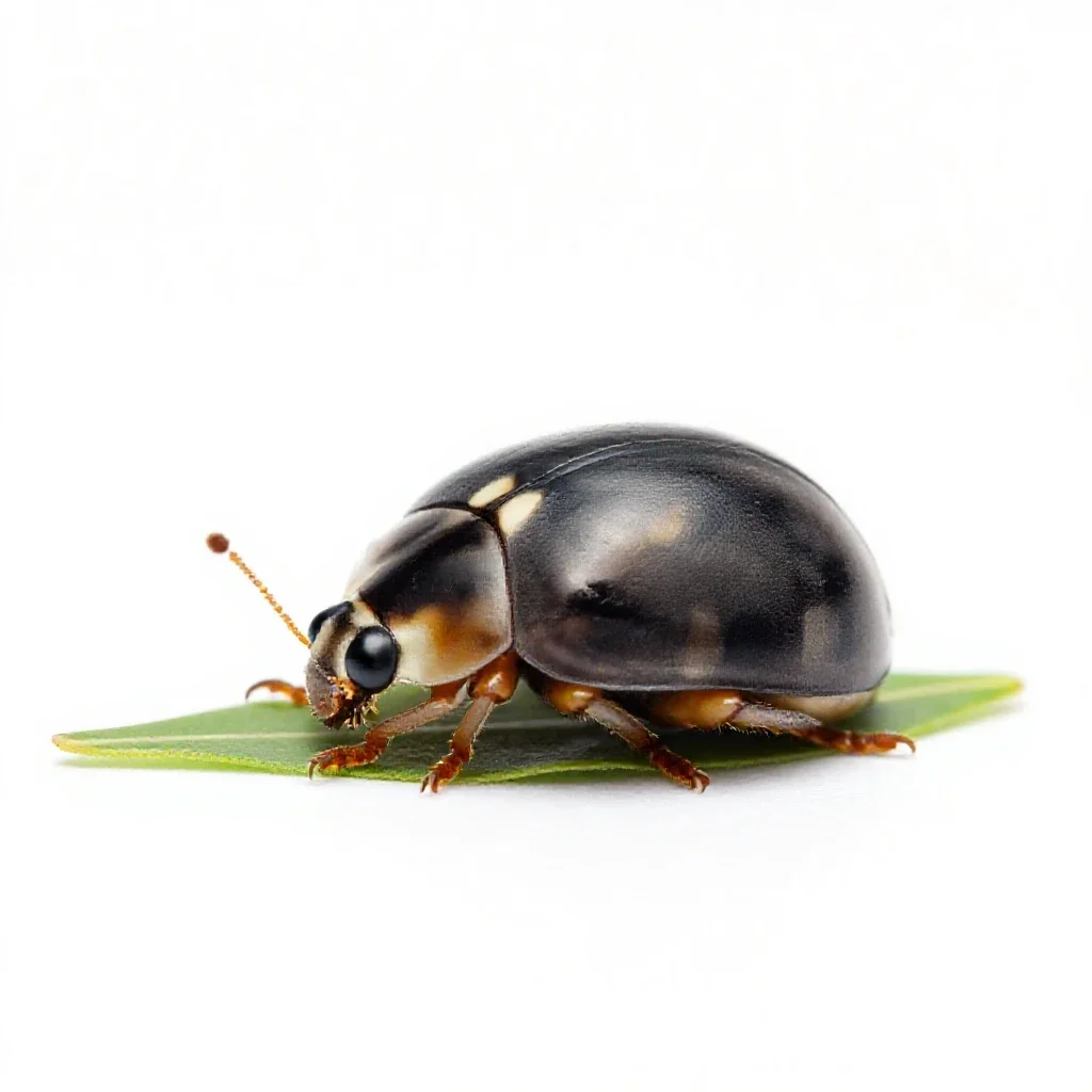 Ladybird on a leaf isolated on a white background