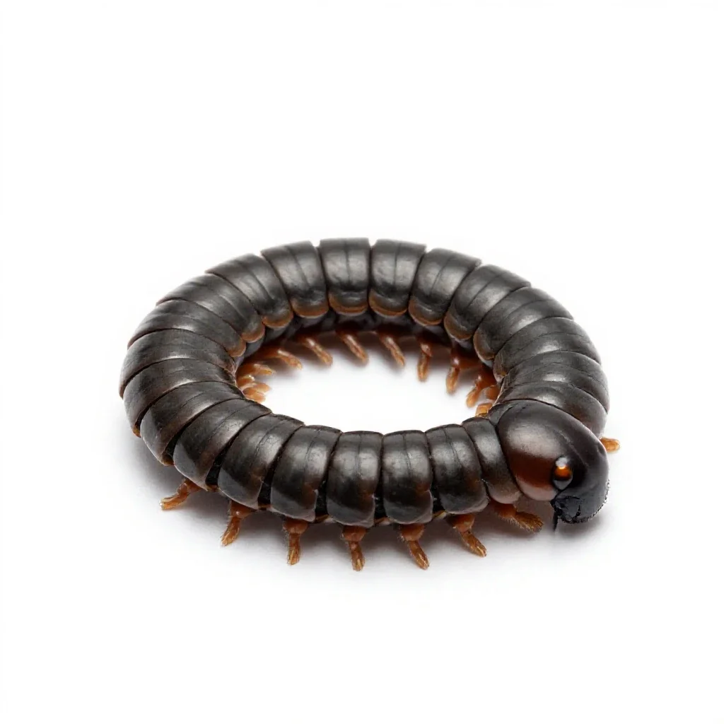 Millipede coiled isolated on a white background