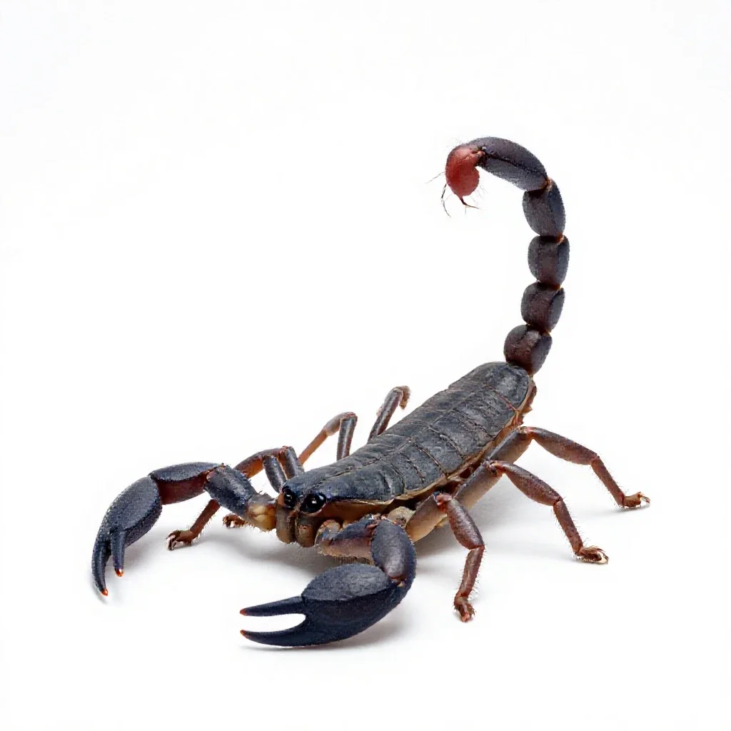 Scorpion with its tail raised isolated on a white background