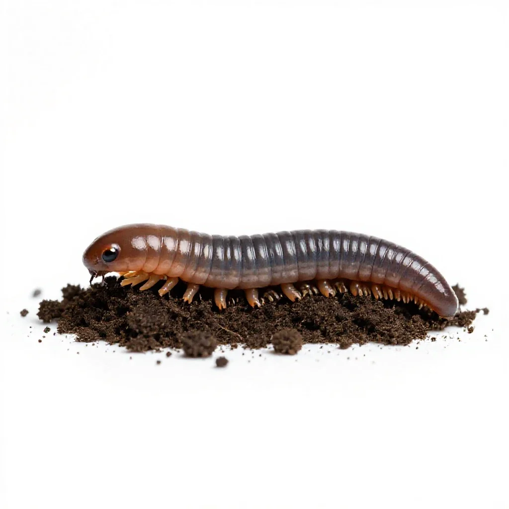 Earthworm in soil isolated on a white background