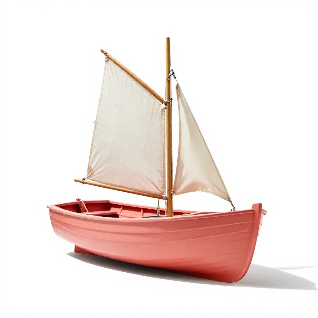 Wooden sailing dinghy isolated on a white background