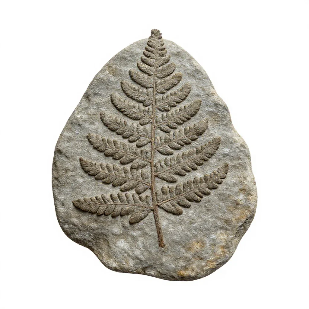 Fern fossil in shale isolated on a white background