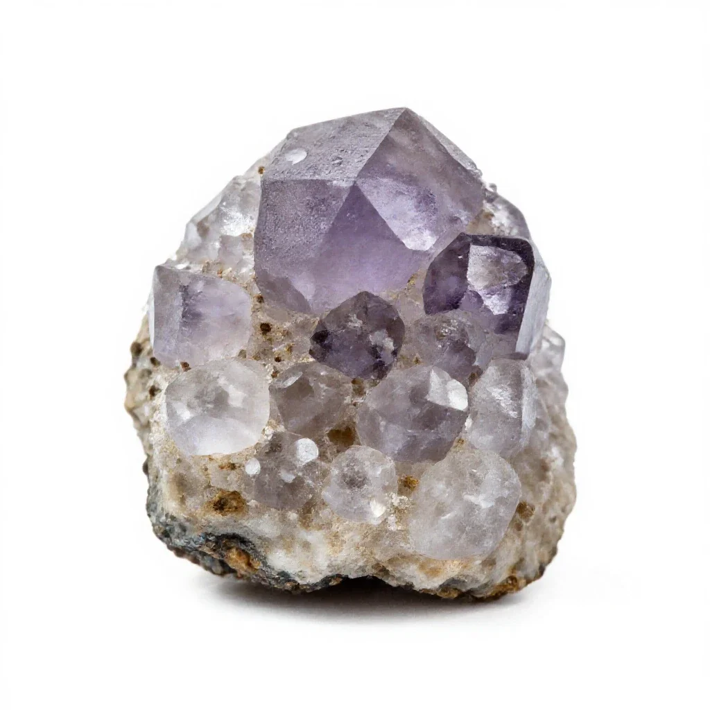 Fluorite cluster isolated on a white background