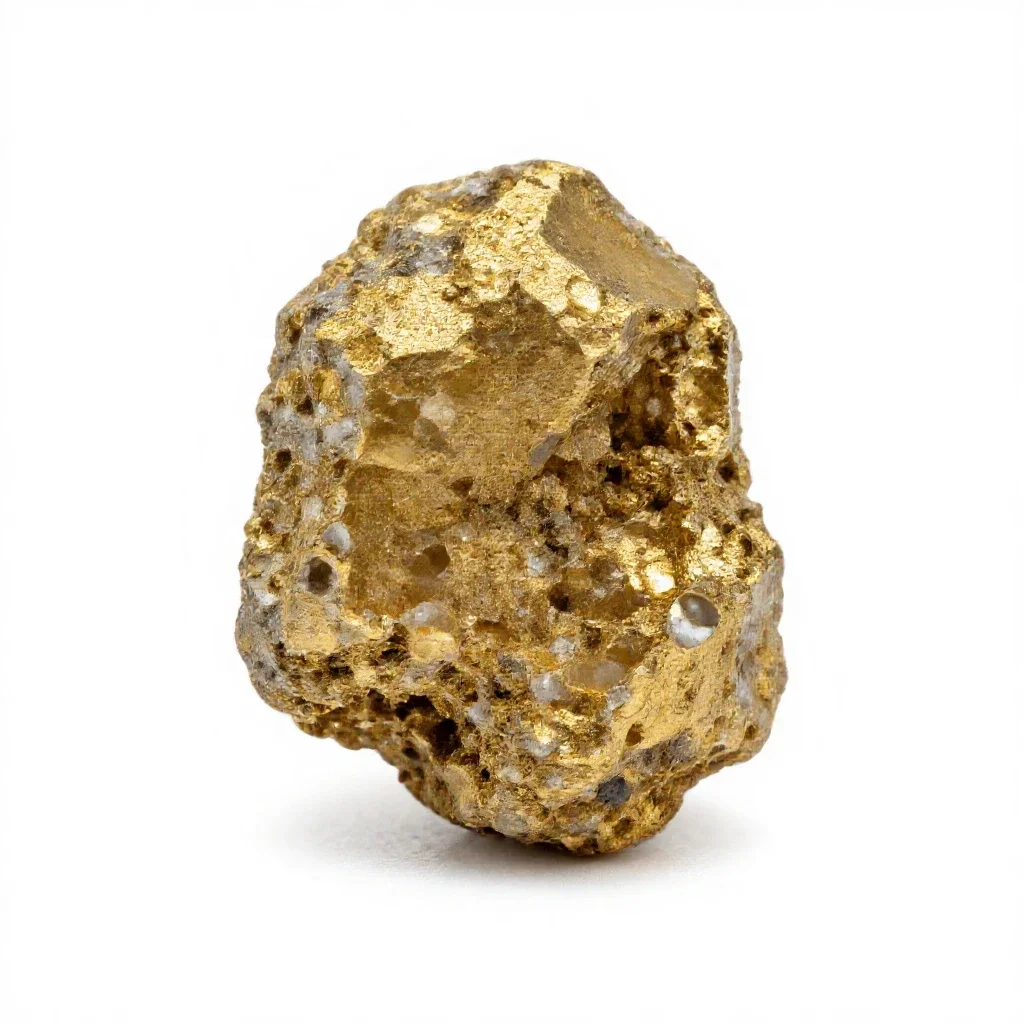 Vein of gold in quartz isolated on a white background