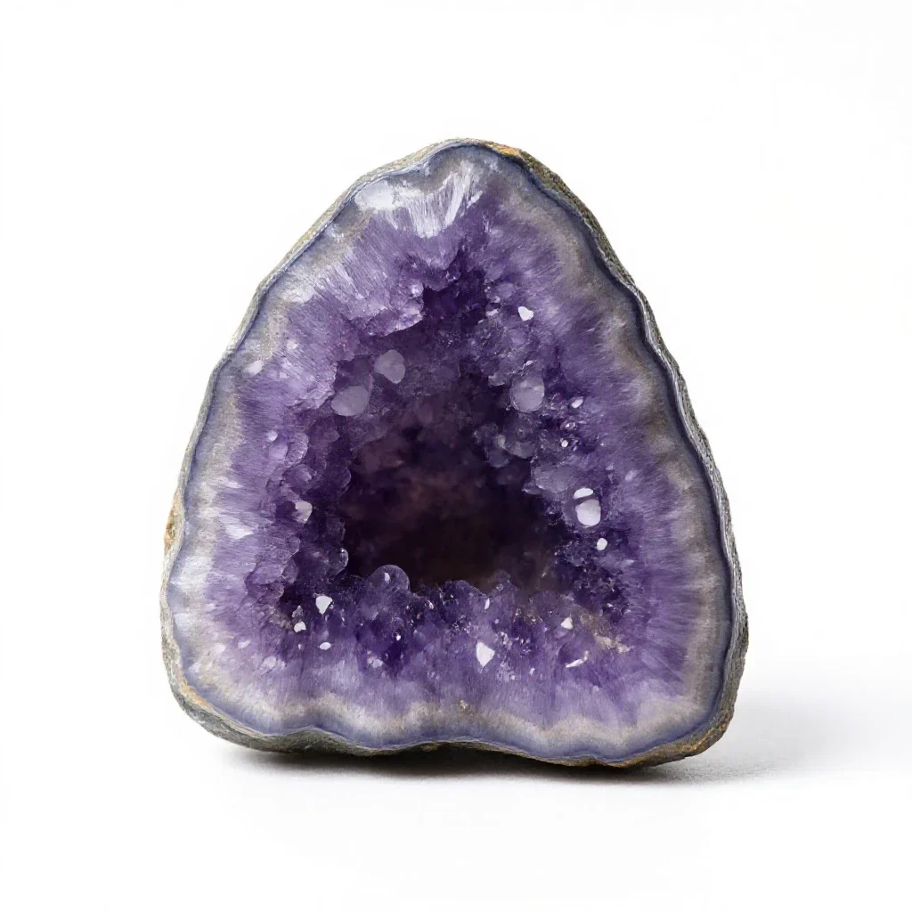Amethyst geode half isolated on a white background