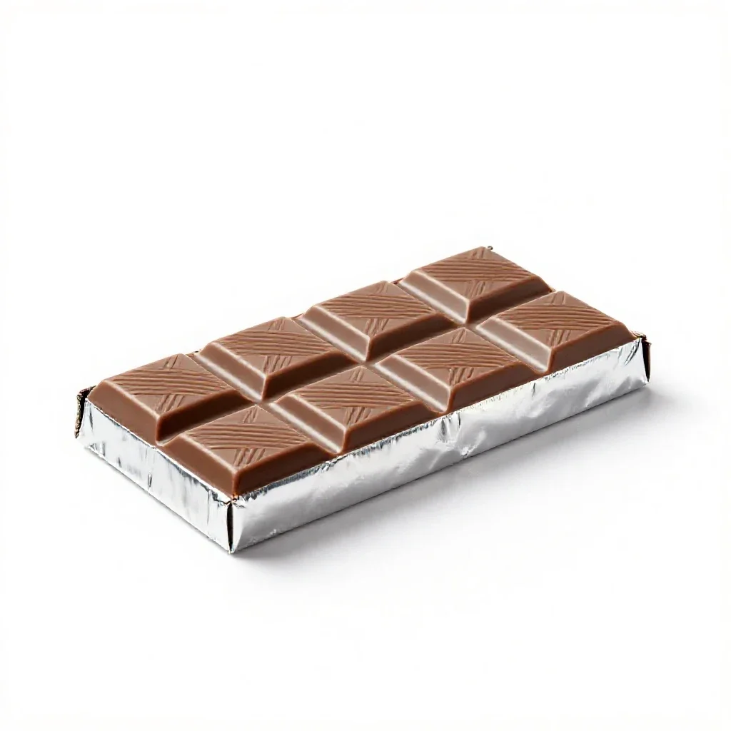 Chocolate bar in foil isolated on a white background