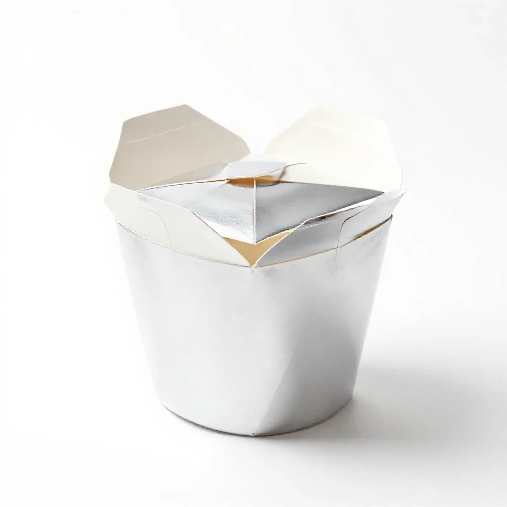 Folded takeaway noodle box isolated on a white background