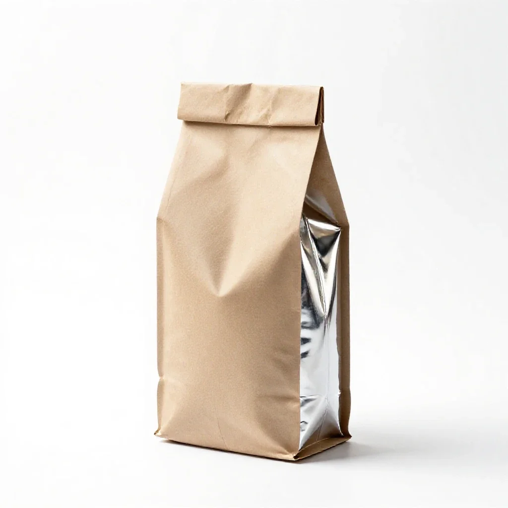 Kraft paper coffee bag with a valve isolated on a white background