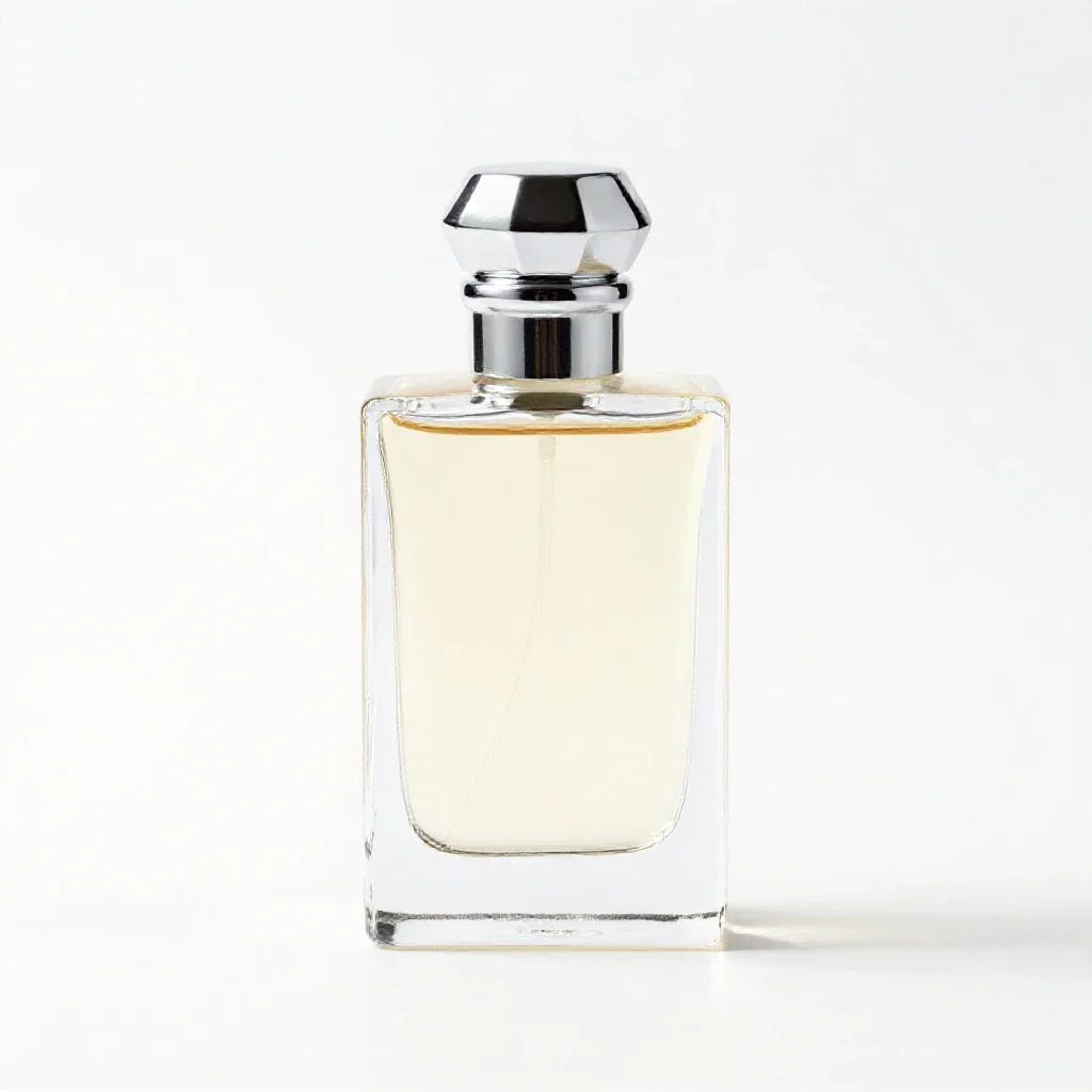 Perfume bottle with a faceted stopper isolated on a white background