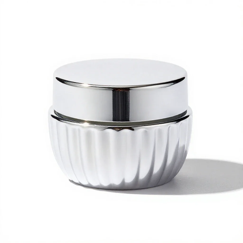 Ribbed cosmetics jar isolated on a white background