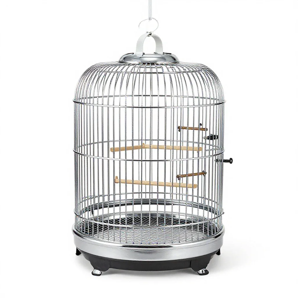 Bird cage with perches isolated on a white background