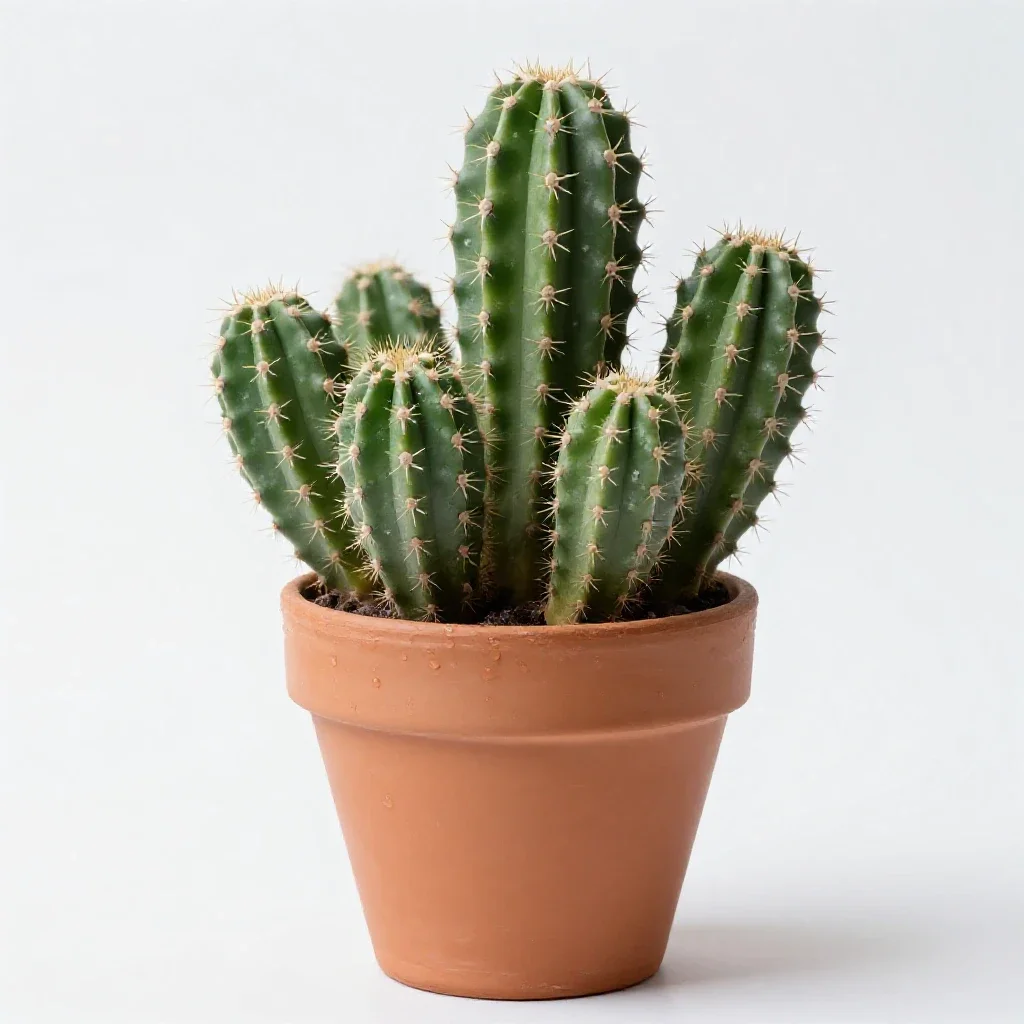 Cactus cluster in terracotta isolated on a white background