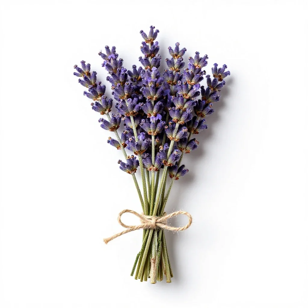 Lavender bunch tied with twine isolated on a white background