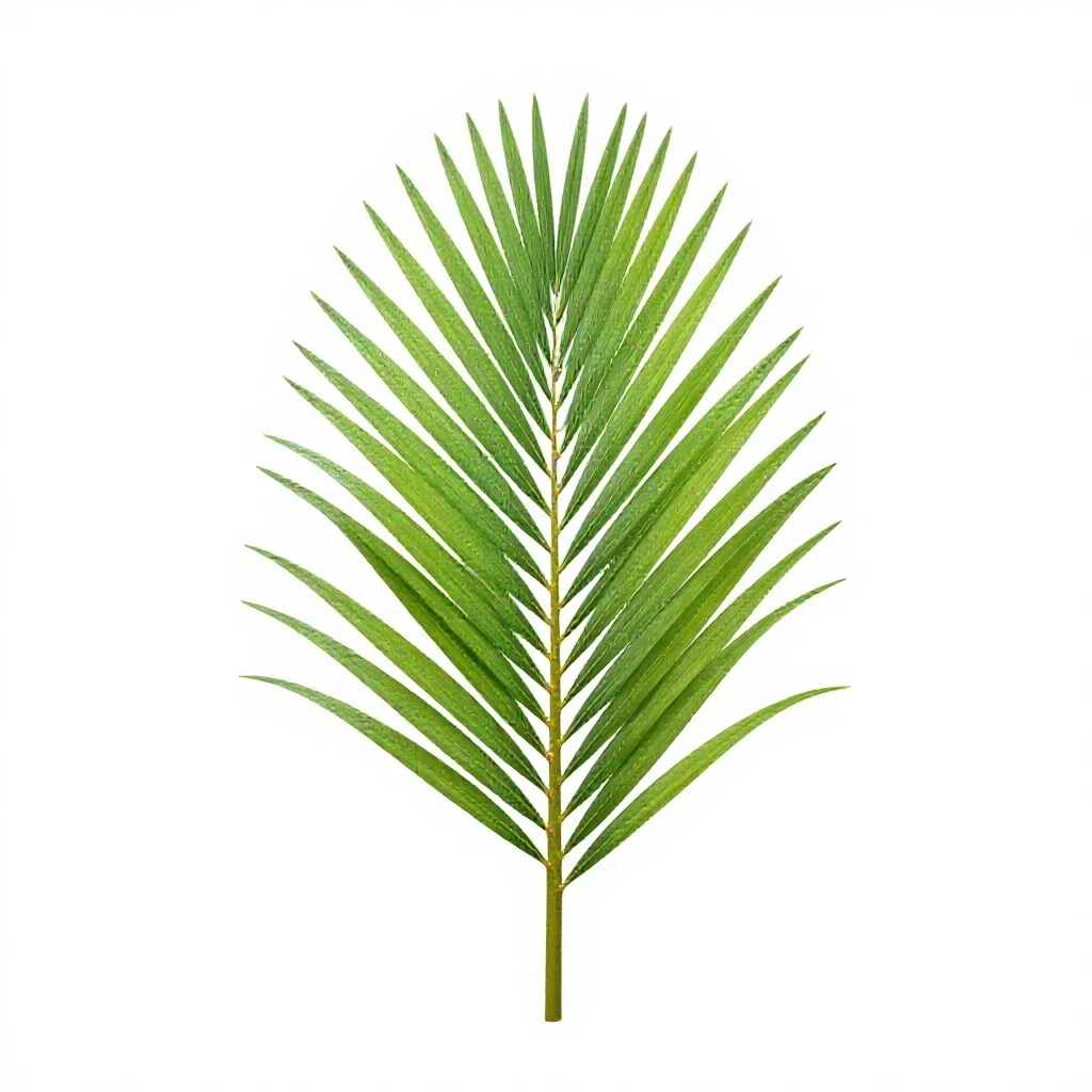 Nikau palm frond isolated on a white background