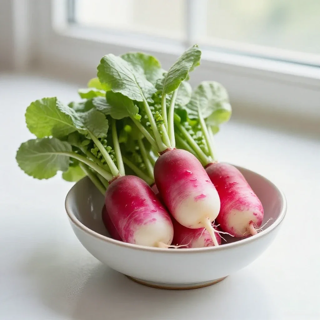 Bunch of radishes with tops isolated on a white background