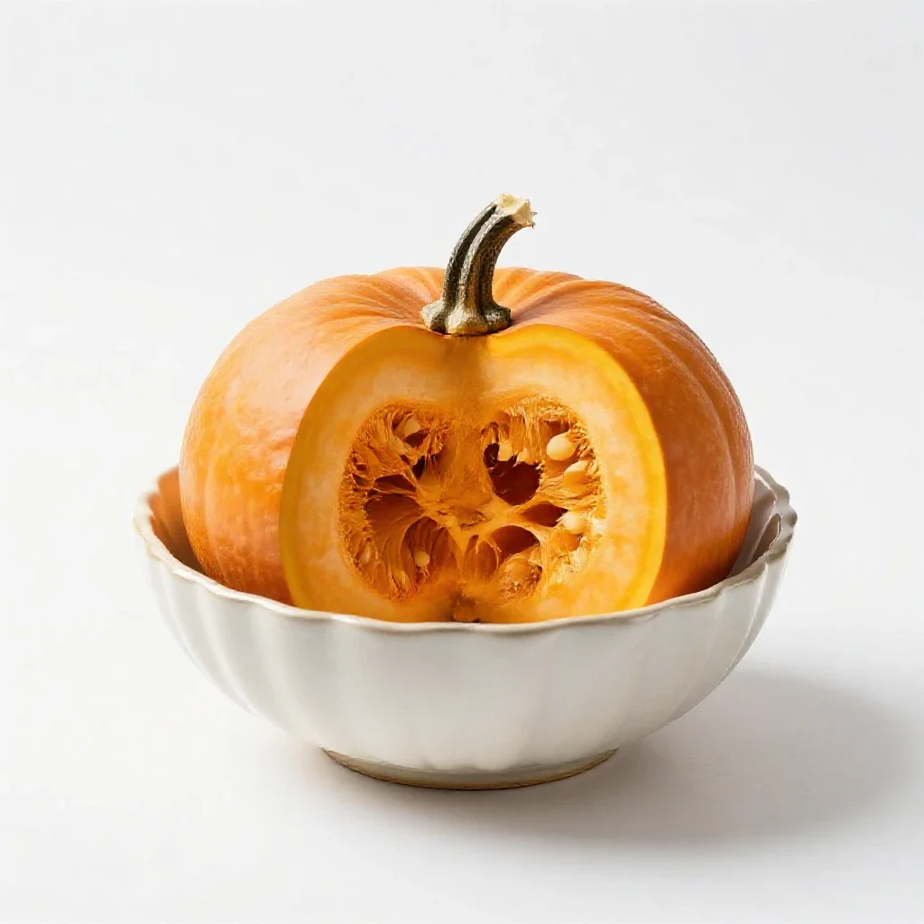 Crown pumpkin cut open isolated on a white background