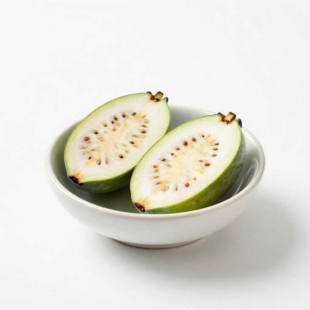 Feijoa cut in two isolated on a white background