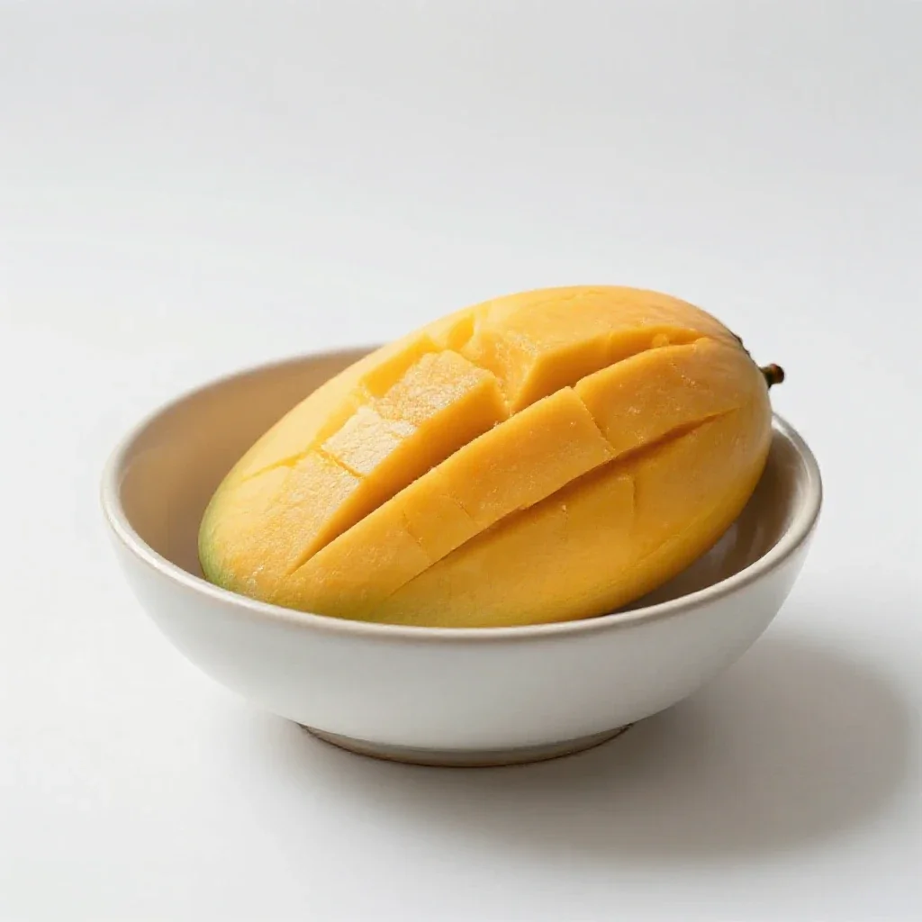 Mango cheek scored isolated on a white background
