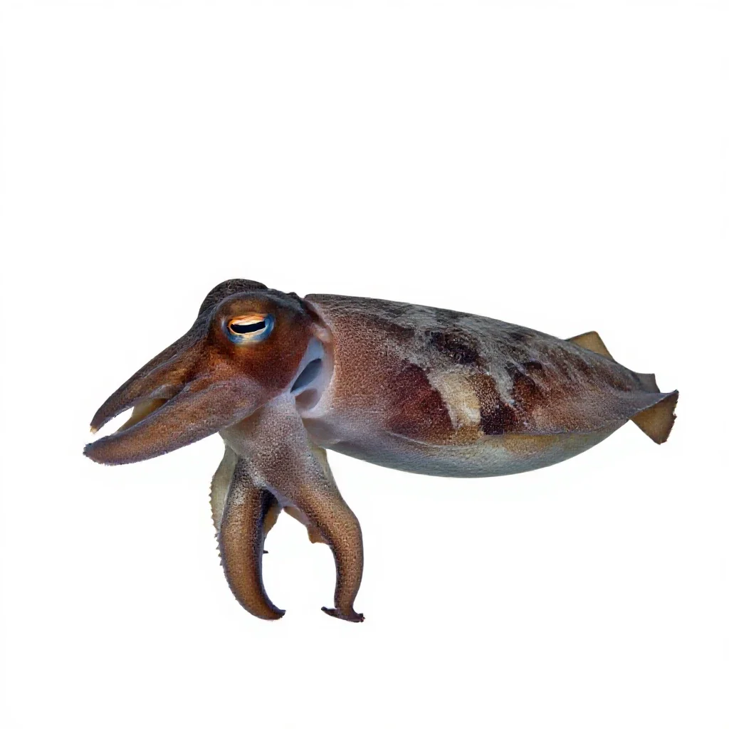 Cuttlefish changing colour isolated on a white background