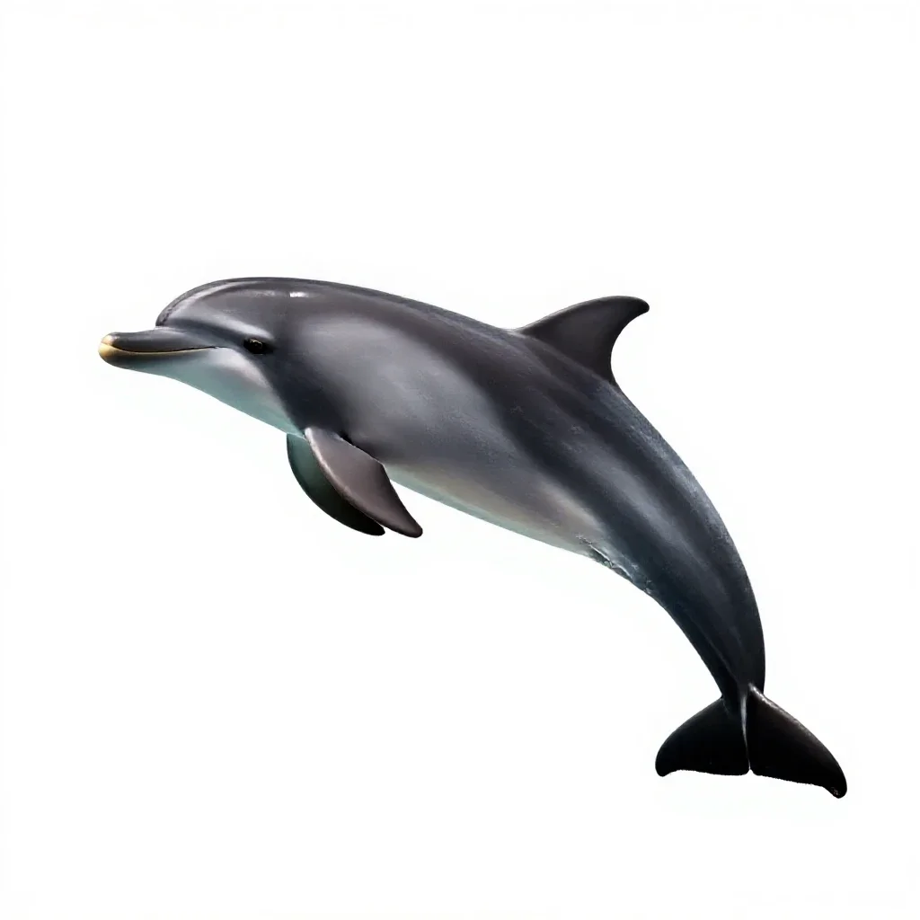 Dolphin mid-leap isolated on a white background