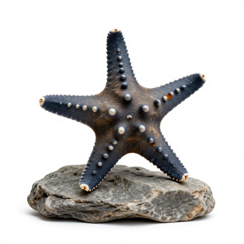 Starfish on rock isolated on a white background