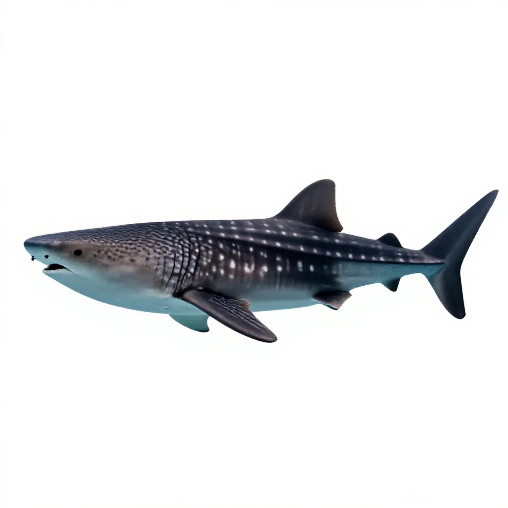 Whale shark with remoras isolated on a white background