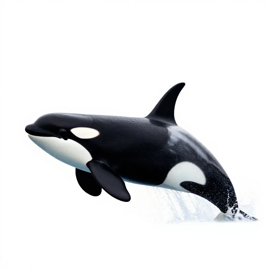 Orca breaching isolated on a white background