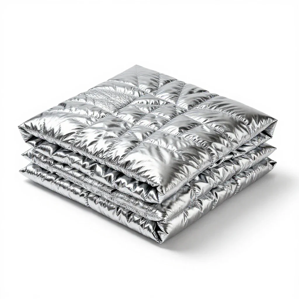 Patchwork quilt folded into a square isolated on a white background