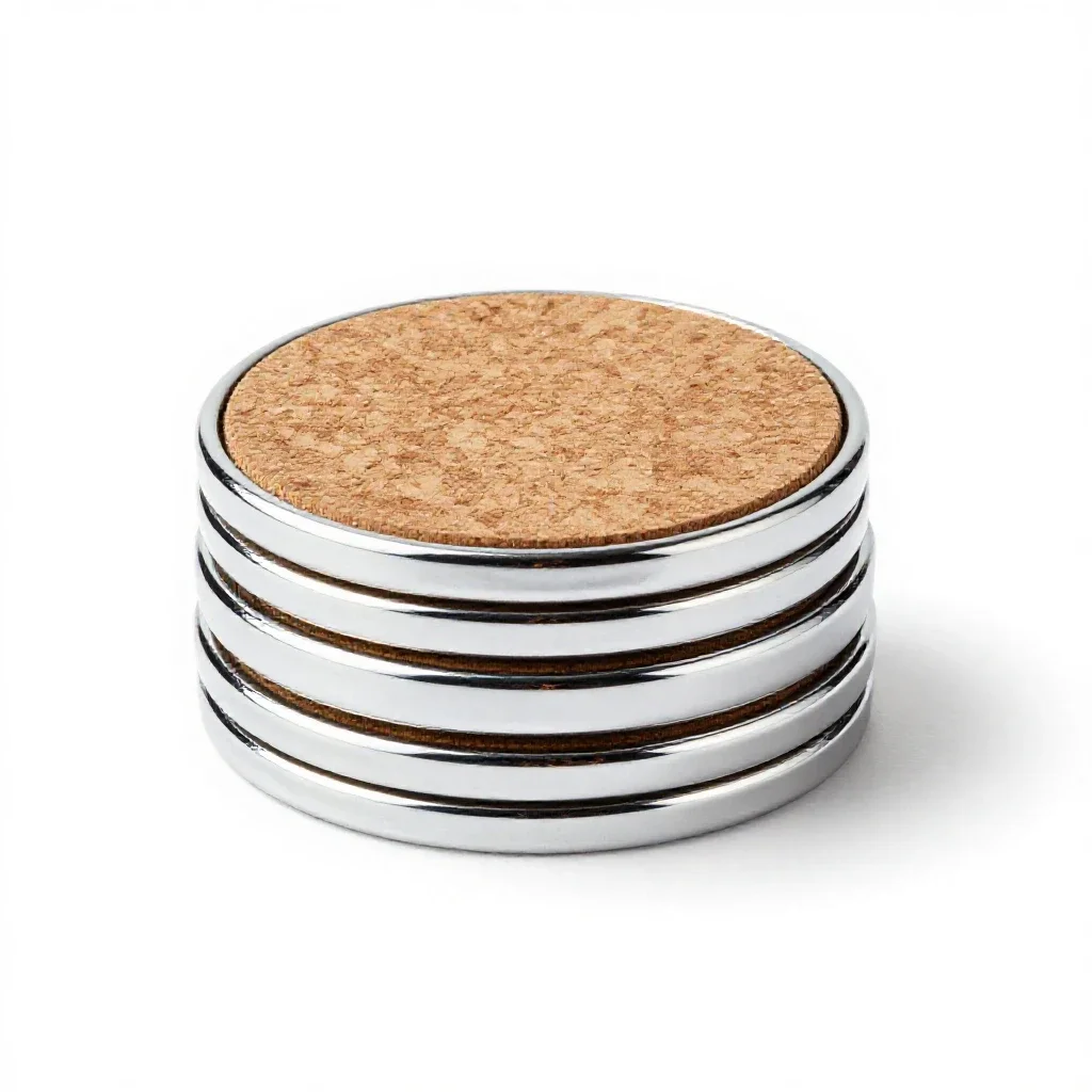 Set of coasters in cork isolated on a white background