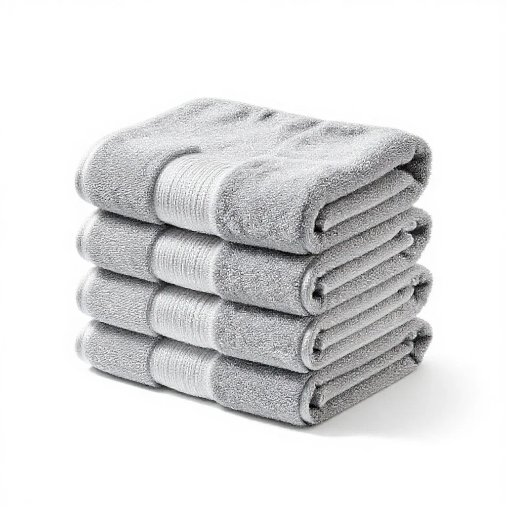 Set of stacked bath towels isolated on a white background