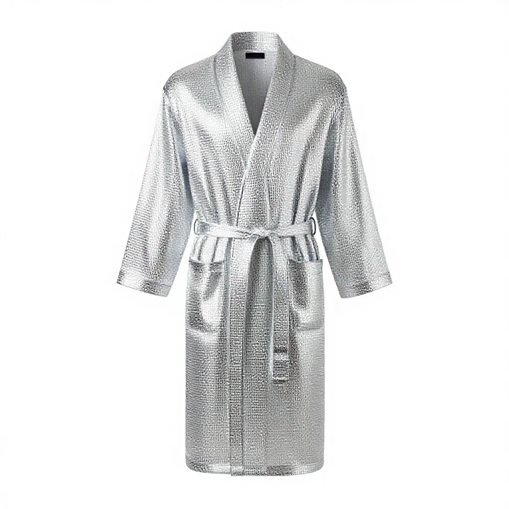 Waffle-weave bathrobe isolated on a white background