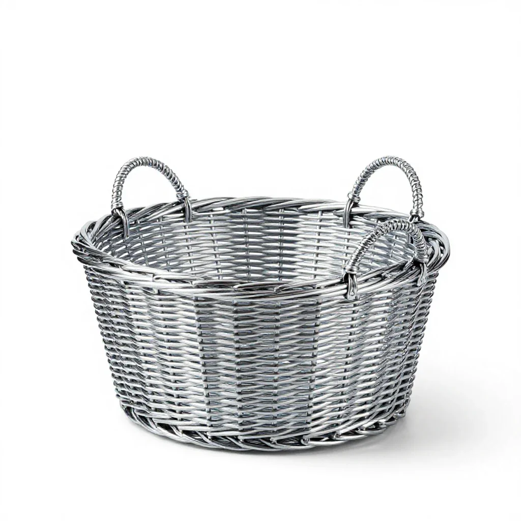 Woven storage basket with handles isolated on a white background