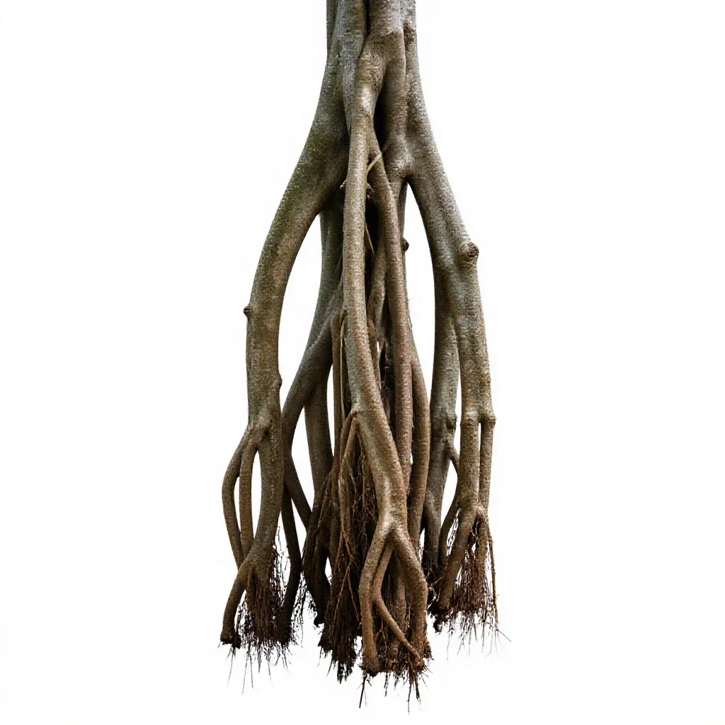 Banyan with aerial roots isolated on a white background