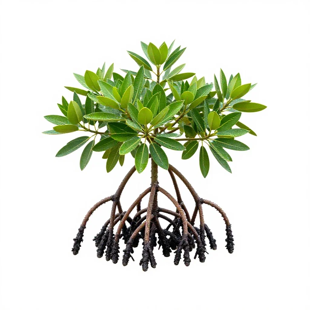 Mangrove with stilt roots isolated on a white background