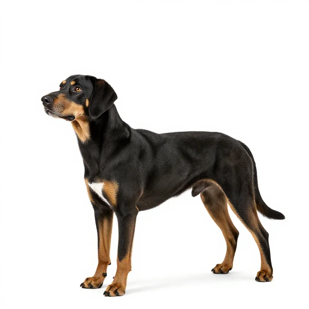 Black-and-tan coonhound isolated on a white background