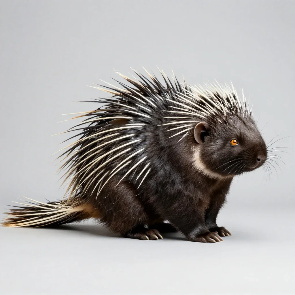 Brush-tailed porcupine isolated on a white background