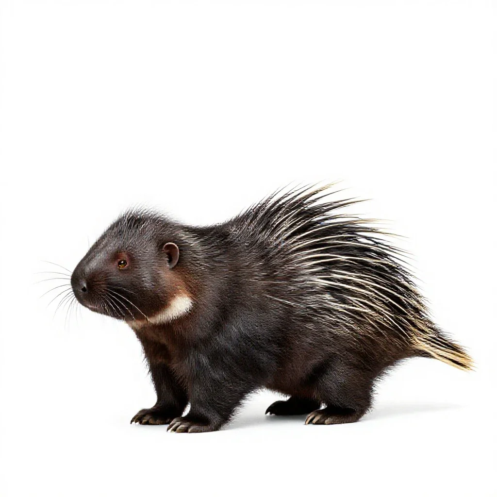 Long-tailed porcupine isolated on a white background