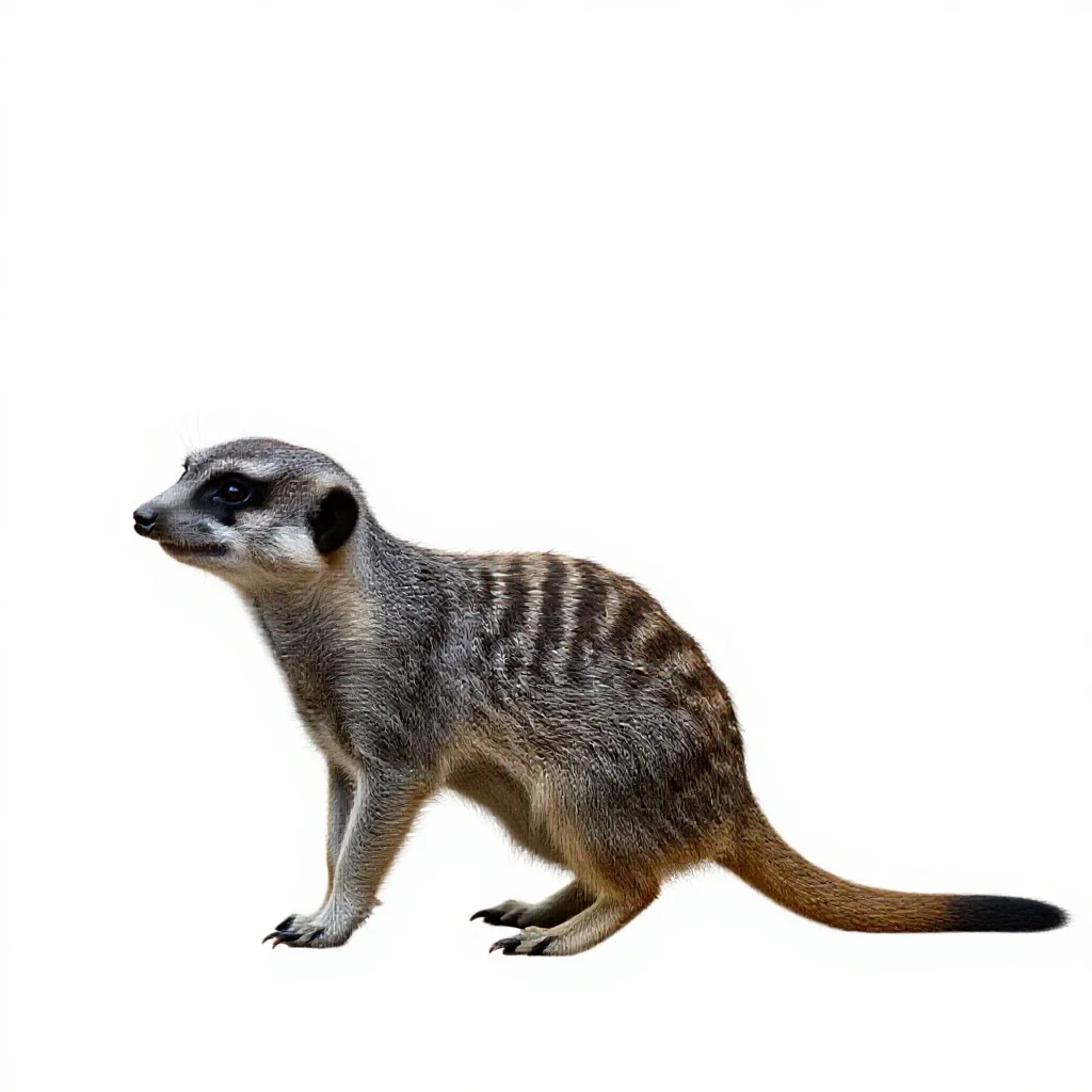 Slender-tailed meerkat isolated on a white background
