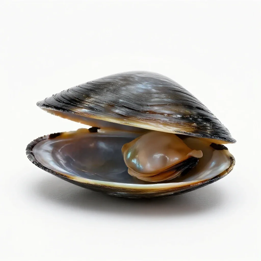 Pearly-shelled mussel isolated on a white background