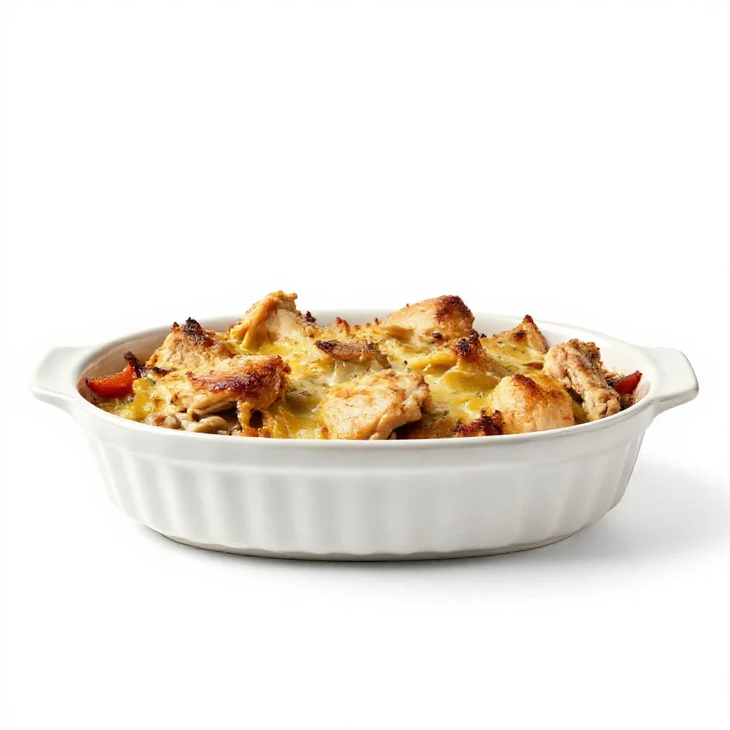 Chicken casserole isolated on a white background