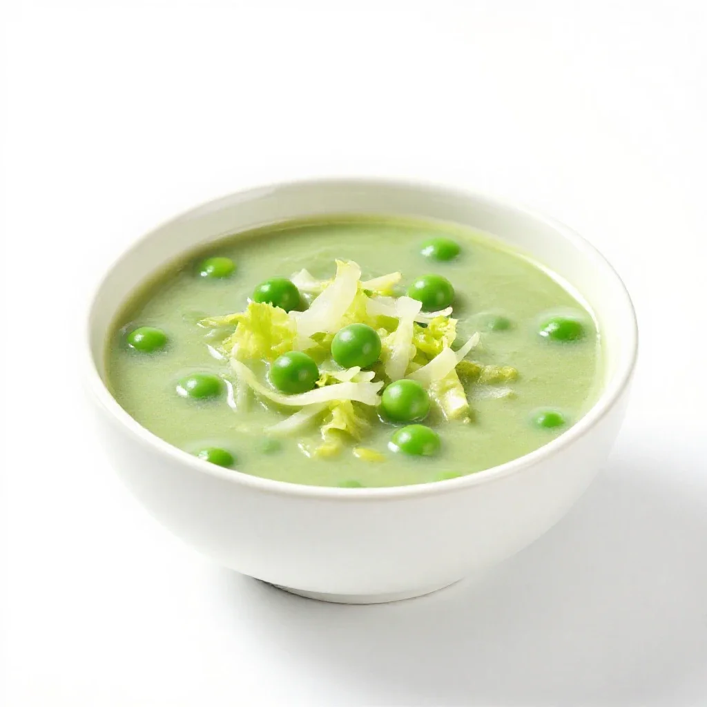 Green pea soup isolated on a white background
