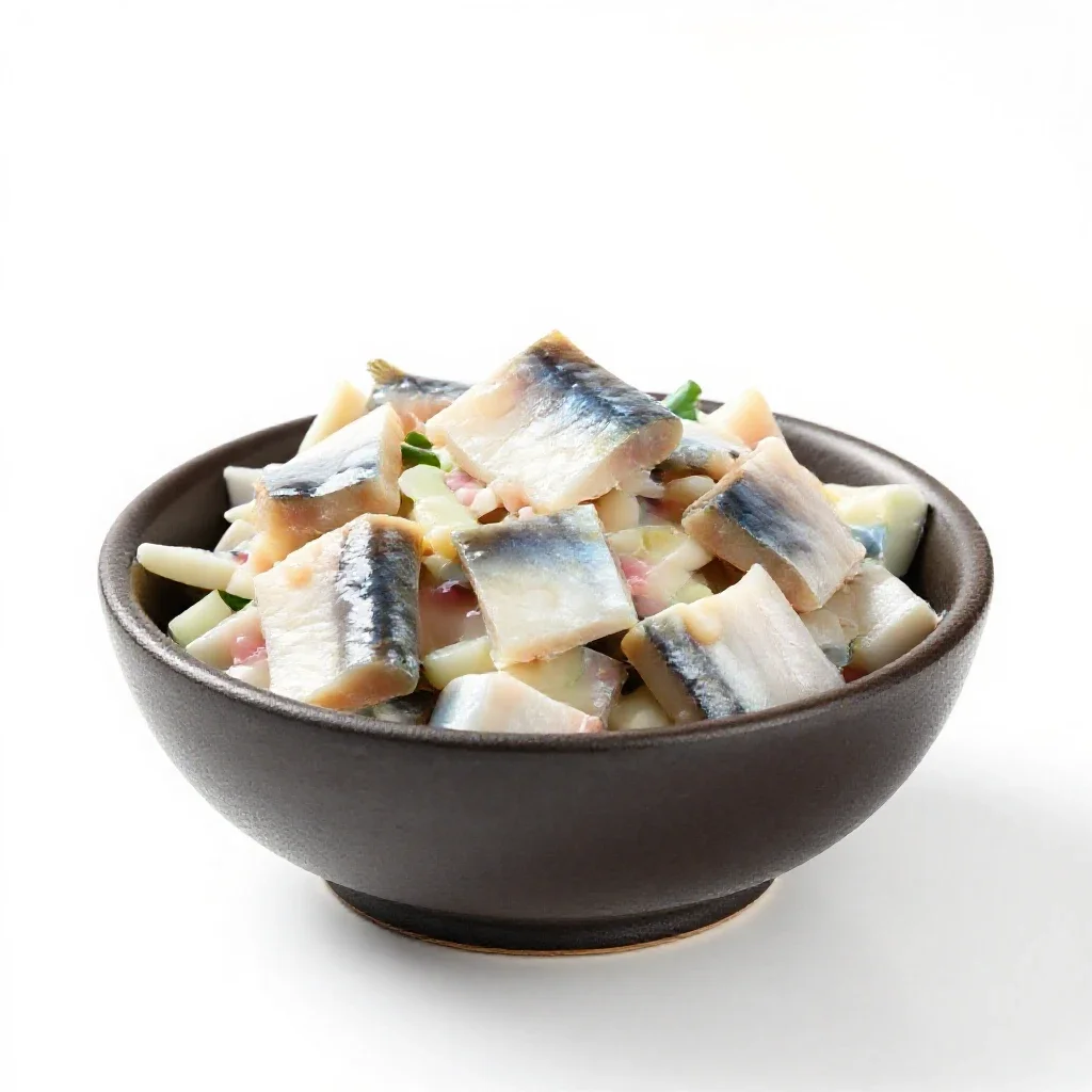 Herring salad isolated on a white background