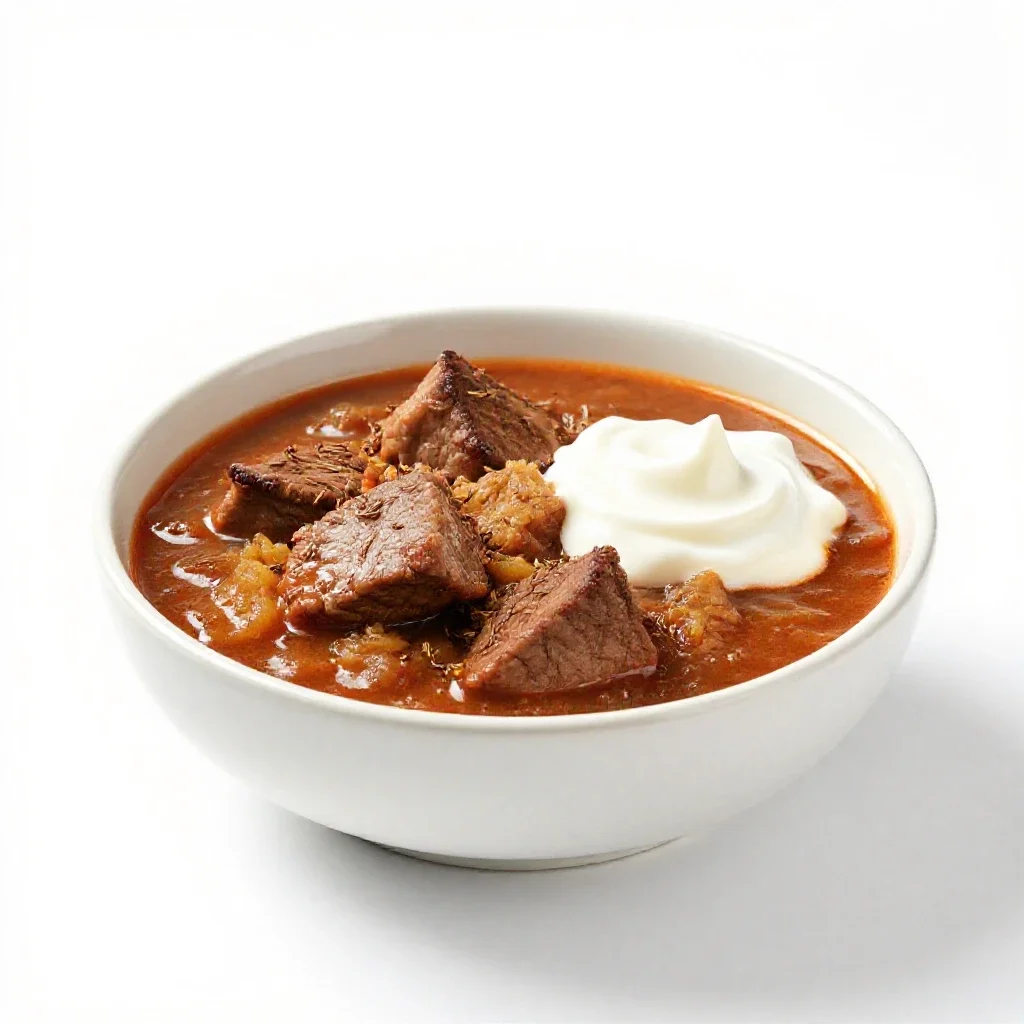 Pork-and-veal goulash isolated on a white background