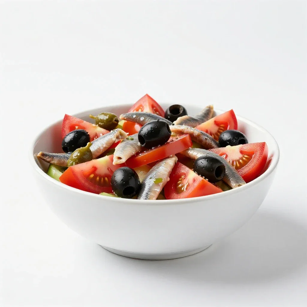 Salad nicoise isolated on a white background
