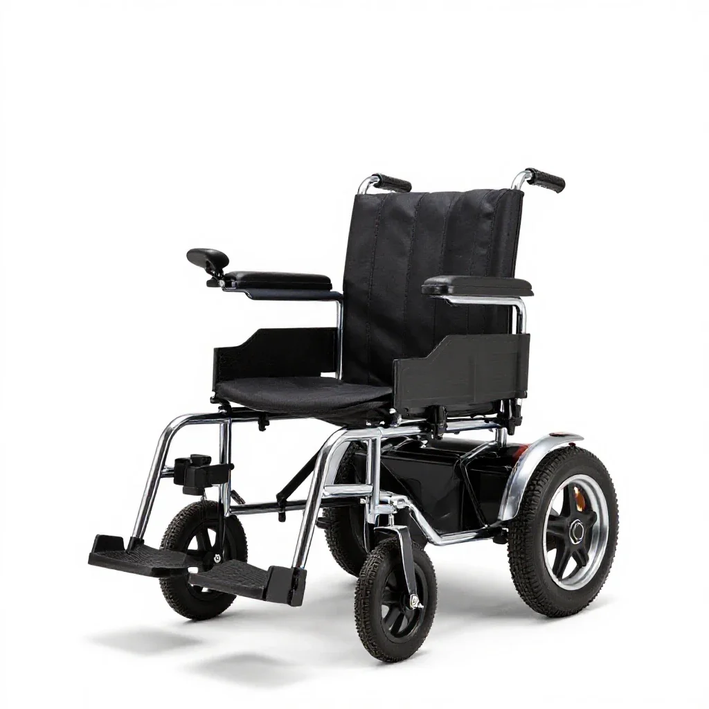 Motorized wheelchair isolated on a white background