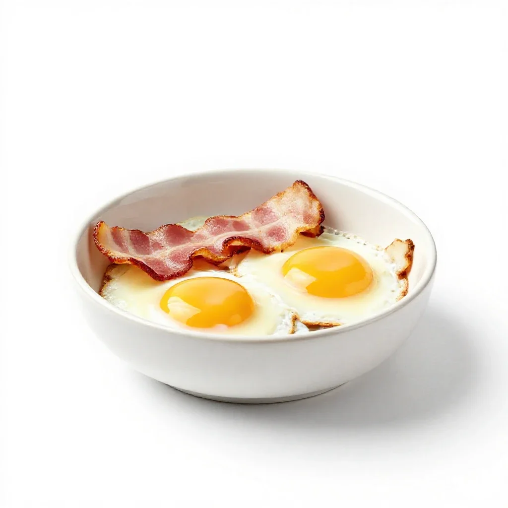 Bacon and eggs isolated on a white background