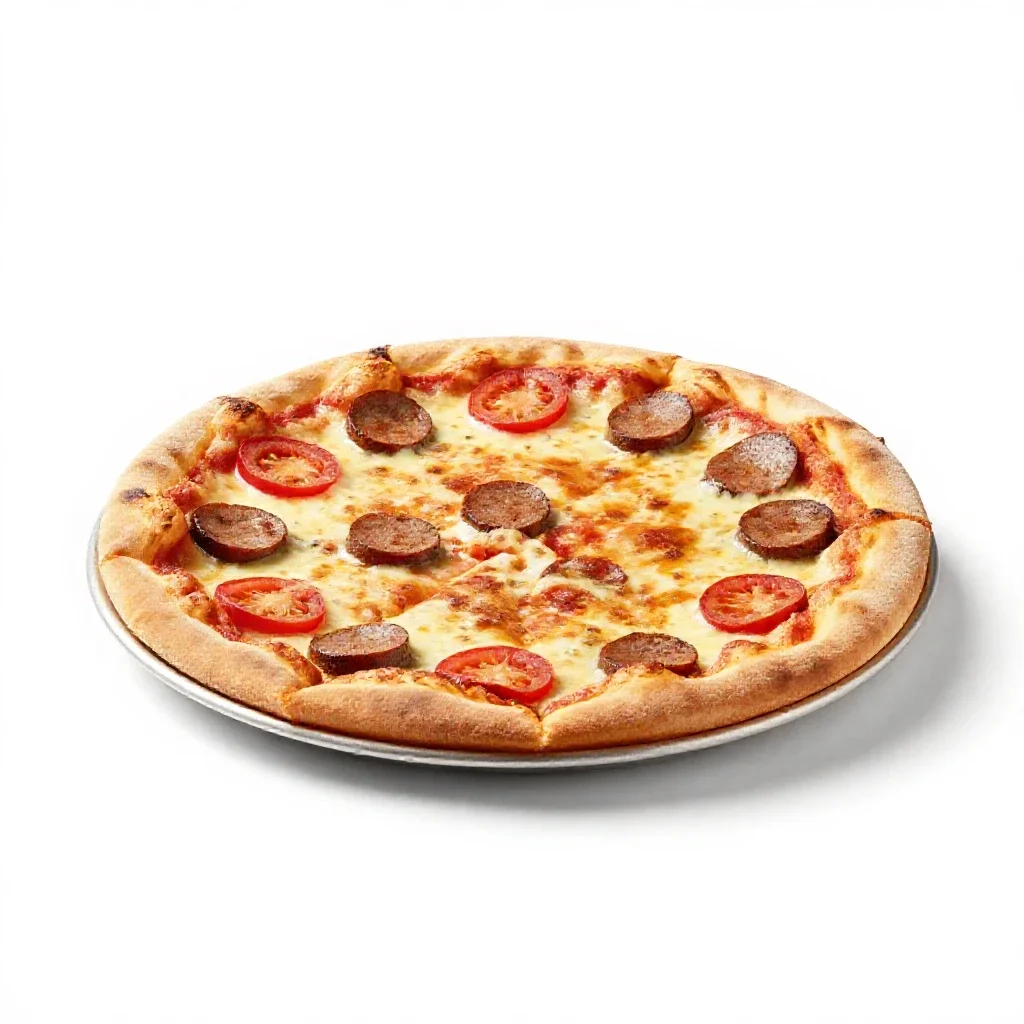 Sausage pizza isolated on a white background