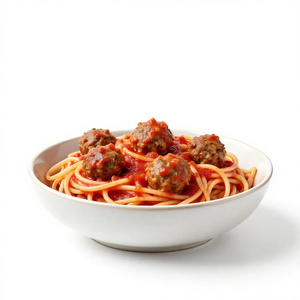 Spaghetti and meatballs isolated on a white background