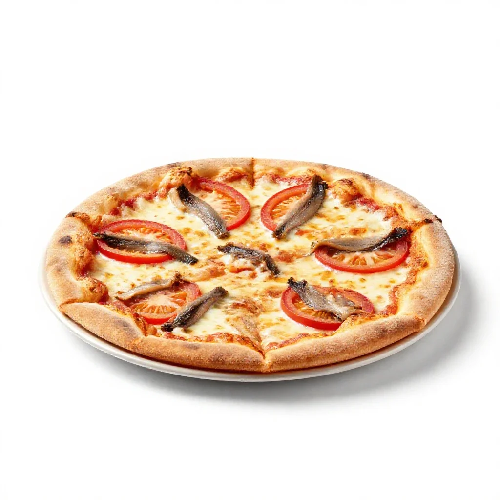 Anchovy pizza isolated on a white background