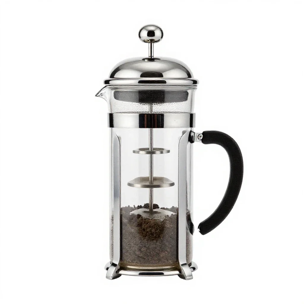 French press coffee maker isolated on a white background